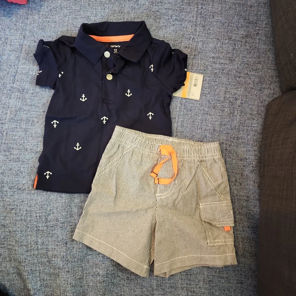 NWT - Carter's 2piece boys shirt and shorts set, Size 12month